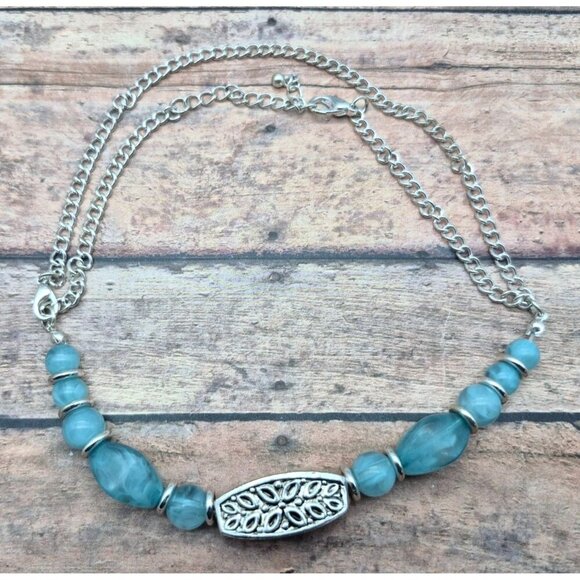 NWOT Cute Blue Bead and Silver Tone Charm & Chain Boot Bracelet Accessory 15" - Picture 7 of 7